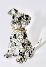 Spilla Vintage NUOVA Swarovski Cigno Cristallo Rosso Cane Dalmazia Nera 2" con Collare