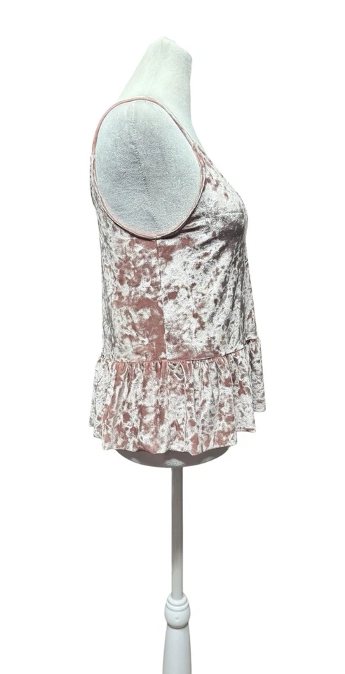 Camiseta sin mangas Y2K de terciopelo aplastado rosa chicle Babydoll Boho Peplum soprano talla XS Foto 2 de 4