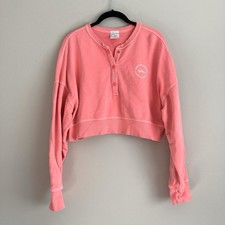 OFFLINE by Aerie Pink Cropped Henley Sweatshirt Womens Size Medium Athleisure