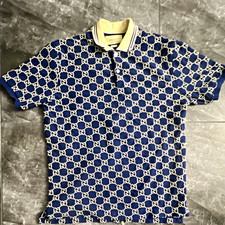 Gucci Herren Polo Piqué blau/beige GG Logomu...