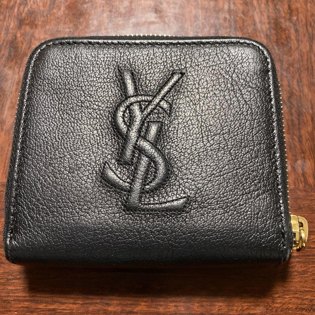 Yves Saint Laurent Black Bifold Wallet with Round Zip, Card Slots, Unisex Japan