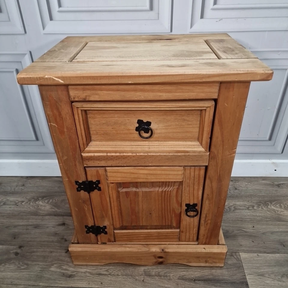 Rustic Solid Pine Bedside Cabinet Drawer & Cupboard -Wood Mexican Style Vintage - Image 4 of 4