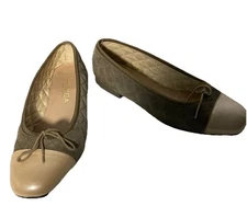 HIRICA Womens Two Tone Quilted Suede Ballet Flats-Sz 7.5 (38)-Made In France-NEW