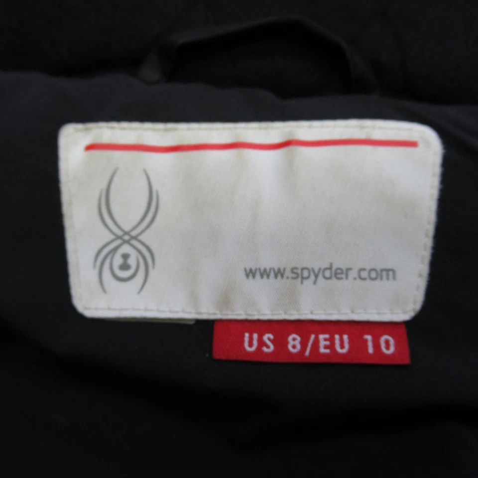 Spyder Down Jacket Womens 8 Black Nylon Faux Fur Hood Snap Zip Cropped Puffer - Image 4 of 4