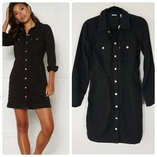 Levi's Ellie women's black denim snap front long sleeve dress size Small NWT