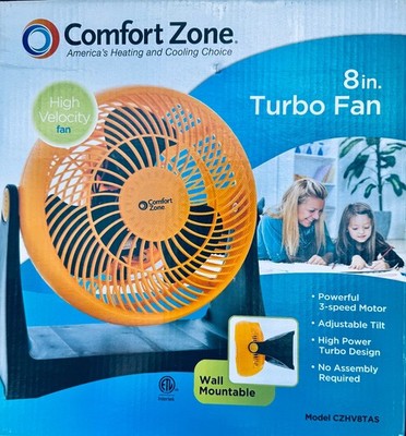Comfort Zone CZHV8TAS 8'' Turbo Fan 3-Speed High Velocity Desk Table Fan Orange