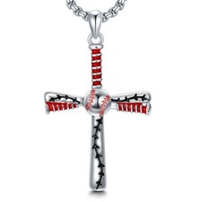 Baseball Cross Necklace for Men Women 925 Sterling Silver Cross Necklace Base...