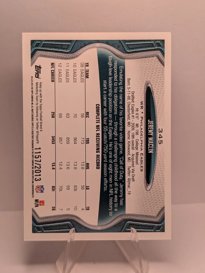2013 Topps Jeremy Maclin #345 Gold /2013 Philadelphia Eagles - Image 2 of 2