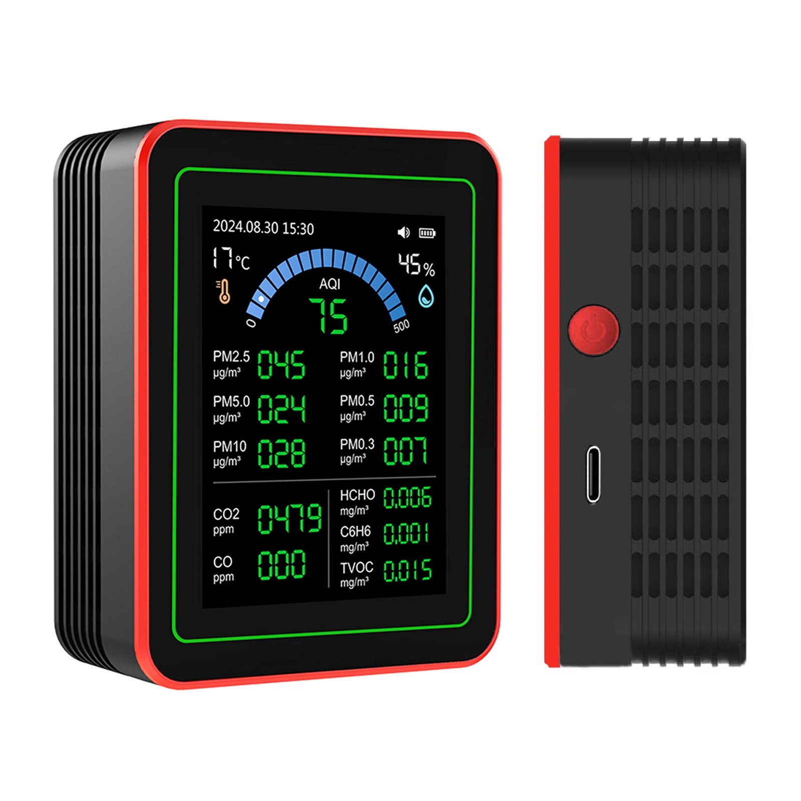 Air Quality Meter CO2 TVOC HCHO PM2.5 PM10 Temp Humid Detect Tester Checker`☜