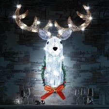 Hourleey Lighted Christmas Wall Decoration Reindeer Head, 32" 3D Battery Operate