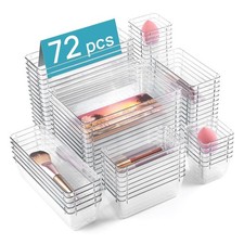 72 PCS Clear Plastic Drawer Organizers Set, 4-Size Versatile Bathroom and Van...