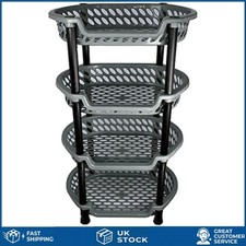 Image of Elegant 4 Tier Silver Vegetable & Fruit Storage Rack - Modern Kitchen Utility