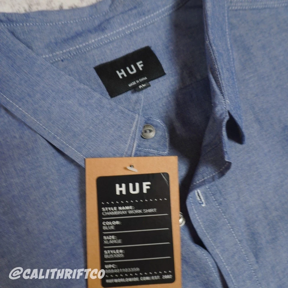 Camisa de trabajo HUF Chambray abotonada - XL para hombre Foto 3 de 4