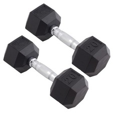 Body Sport Rubber Encased Hex Dumbbell Weight   Exercises   20 lb Pair