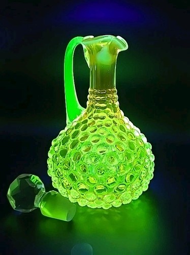 Victorian Vaseline Cadmium Rubina Red/Green/Yellow Hobnail Blown Glass Cruet - Picture 11 of 23
