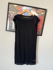 JIL SANDER Dark Navy Sleeveless Shift Dress Rayon Wool Blend Size 36 Small Italy