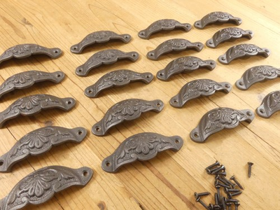#ad 20 CUP PULLS 4 1 8 WIDE DRAWER VICTORIAN BIN HANDLES ANTIQUE LOOK IRON SET LOT $46.99