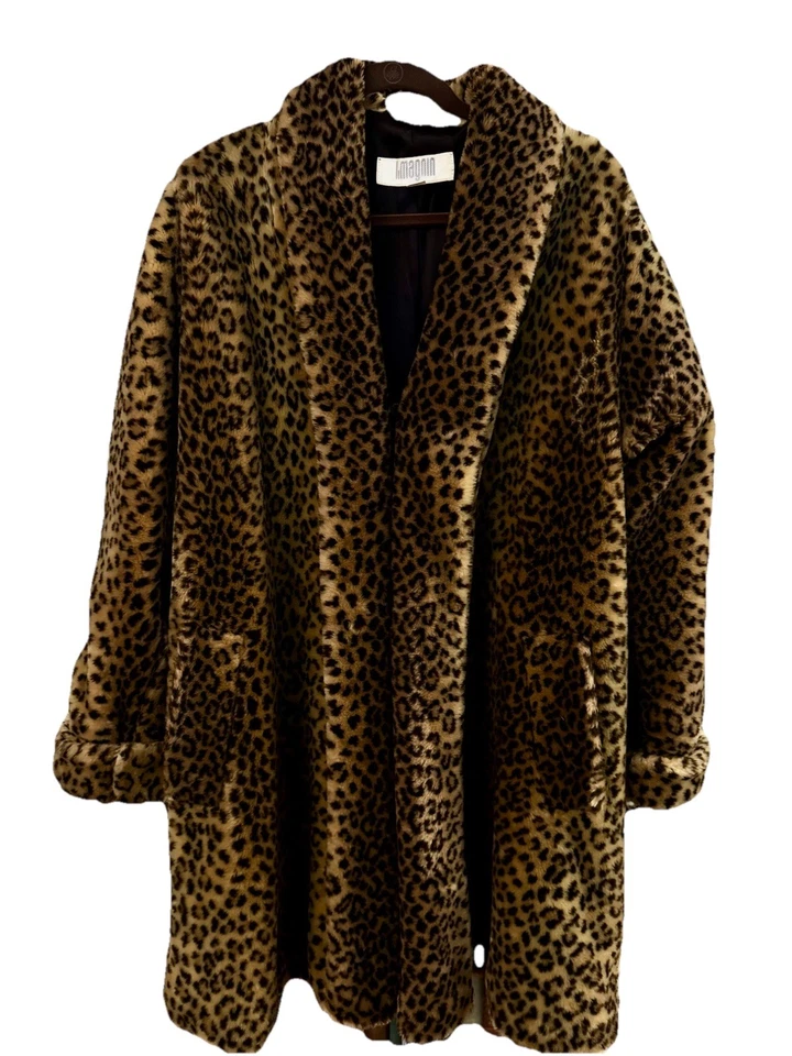 Vintage 80’s Leopard Cheetah Print Faux Fur Coat Rockabilly Roomy Medium - Image 3 of 4