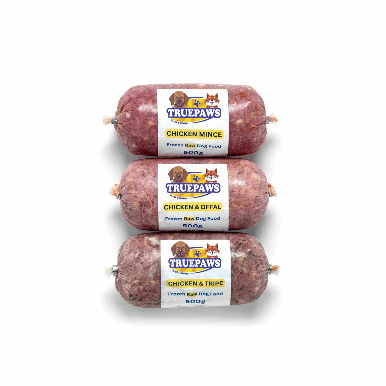 Truepaws Frozen Raw Dog Food, Mix Box Frozen Dog Food 42x 500g bags 21kg box. -