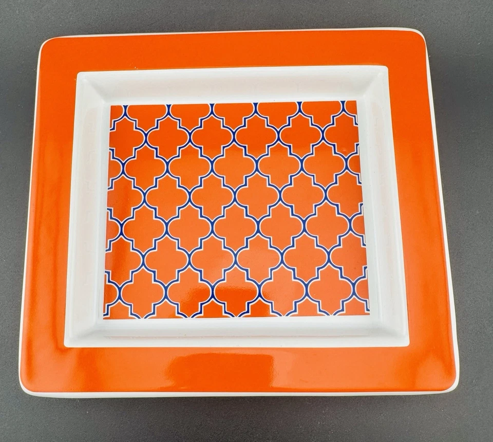 Plato de decoración de acento de mesa estilo retro naranja rectangular plato de baratija 7"x6,5" Foto 3 de 4