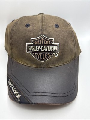 Harley-Davidson Bar & Shield Embroidered Logo Leather Bill Strapback Hat Brown