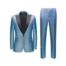 Mens Bling Bling One Button 2pcs Suits Jacket Pants Party Slim Formal Dress Coat
