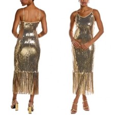NWT Nanette Lepore Art Deco Sequin Cocktail Fringe Flapper Dress Gold Size 6