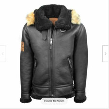 Men's RAF Flight Original Fur Shearling Real Sheepskin B-3 Bomber Leather Jacket