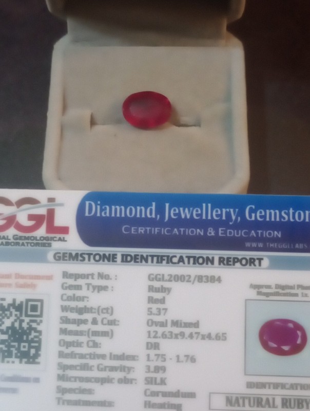 NATURAL EARTH MINED GGL CERTIFIED GEM TESTED HEATED OVAL RED RUBY 5.37 CTS.
