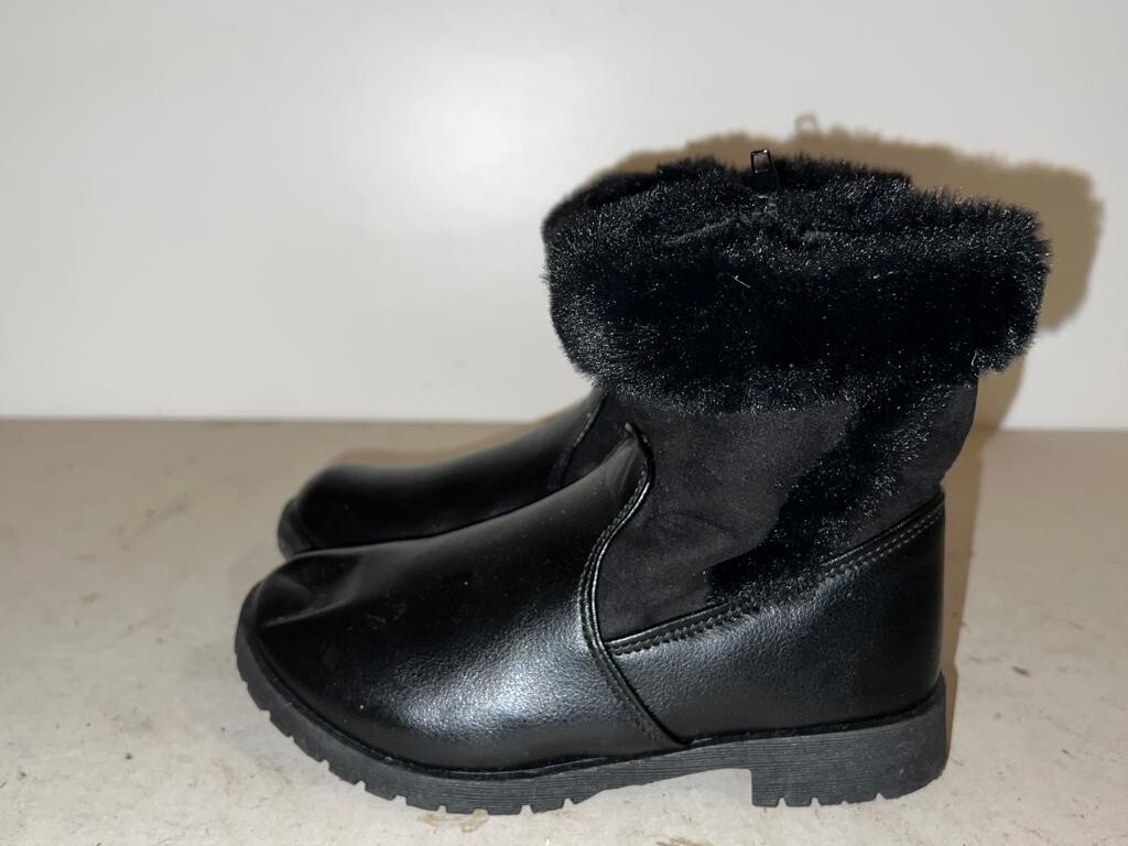 PEP&CO KIDS GIRLS BLACK LEATHER ZIP UP FUR MID CALF BOOTS SHOES UK SIZE 12 KD011
