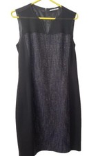Elie Tahari Little Black Dress Work Career cocktail Mesh Tweed Sleeveless Shift