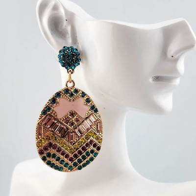 Easter Egg Earrings, Rhinestone Egg Drop Dangle Earrings. 