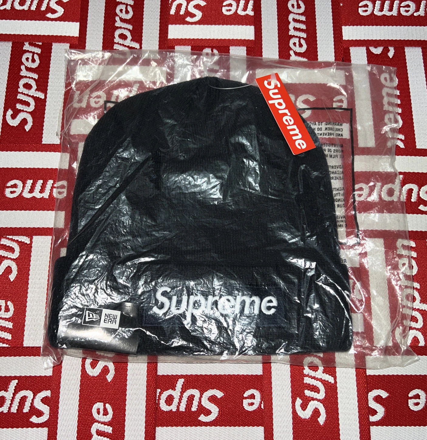 Chapeau Beanie New Era Supreme Box logo de renommée mondiale !! Marine !! FW16 !!! NEUF AVEC ÉTIQUETTES !! Très rare !!