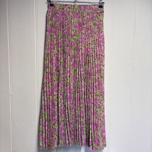 & Other Stories Pleated Skirt Size Small Pink Floral Midi Summer Holiday - Picture 7 of 12