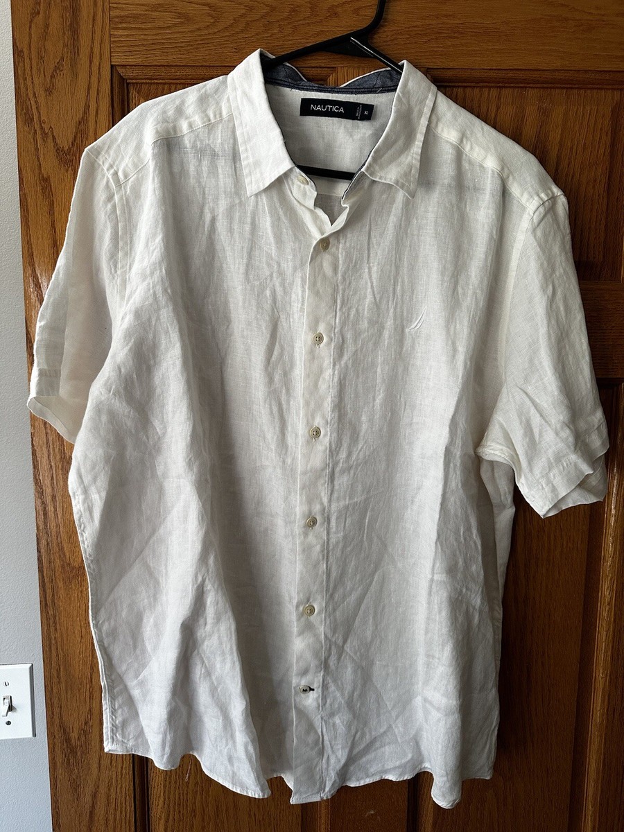 Nautica 100% Linen Mens Shirt XL RN 67835 CA 07415 WHITE | eBay