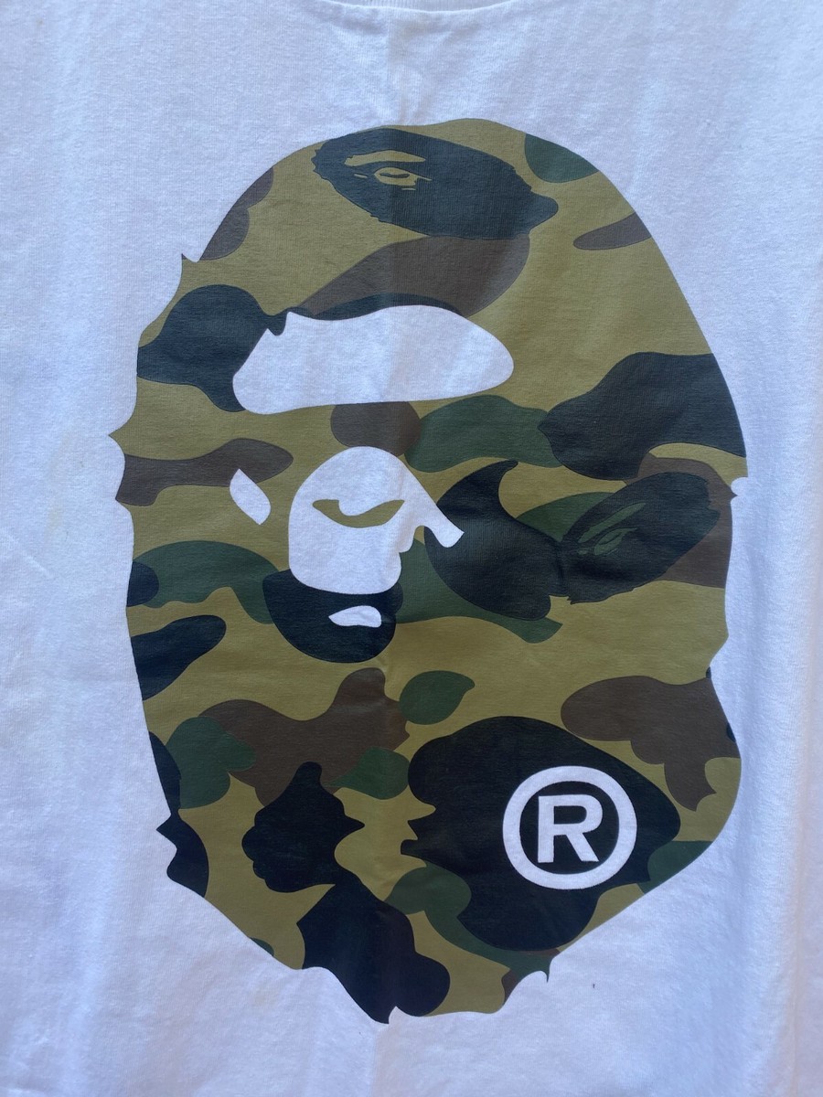 BAPE 1ST CAMO BIG APE HEAD A BATHING APE WHITE T SHIRT SZ L | eBay