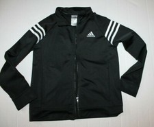 Girls Black Knit Adidas Jacket with White Stripes Girl Size L 14 EUC