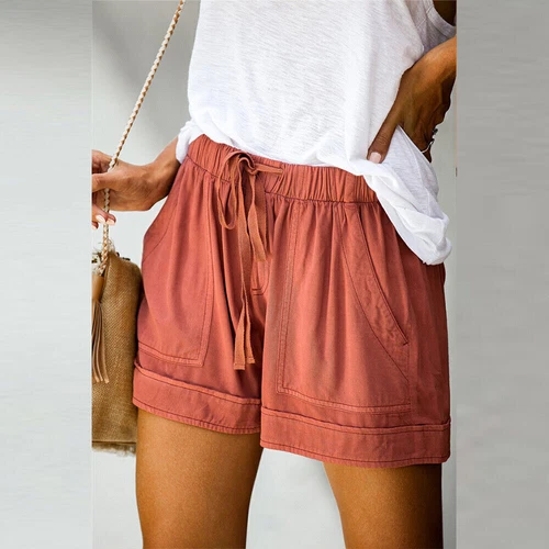 Damen Bermuda Kurze Hose Sommerhose Kordelzug Freizeithose Tasche Strandhose DE - Bild 10 von 38