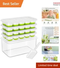 Silicone Plastic Ice Cube Tray 4 Pack with Lid Bin Freezer Storage Durable