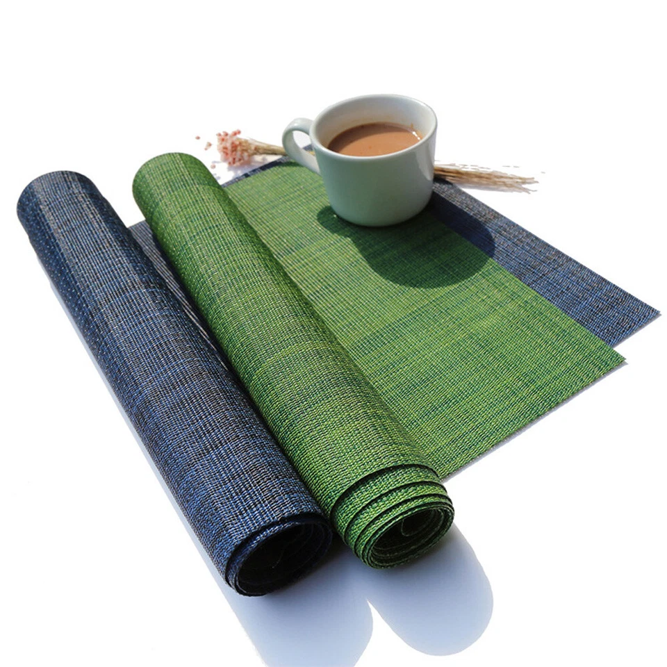 Rectangle Striped Table Mats Woven Heat Insulation Placemat Cup Tableware Pads - Image 4 of 4