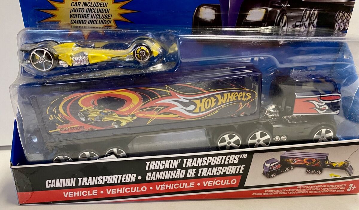 Hot Wheels Truckin Transporters Tractor Trailer Nitro Scorcher Dragster  Race Car