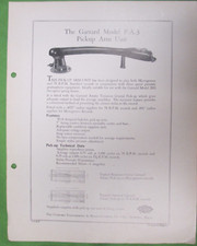 GARRARD MODEL P.A. 3 PICKUP TONEARM GARRARD ORIGINAL SALES SHEET INFO