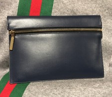 Victoria Beckham Blue Calf Leather Small Simple Pouch Clutch Folio Case