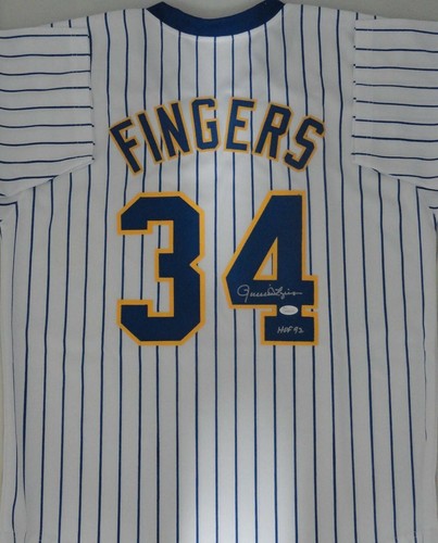 Brewers ROLLIE FINGERS Signed Custom Replica Retro Jersey AUTO w/ HOF '92 - JSA