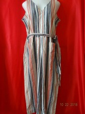 BeachLunchLounge Striped Linen Blend Jumpsuit Size L