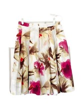 TALBOTS skirt size 6P white brown pink floral pleated pockets petite
