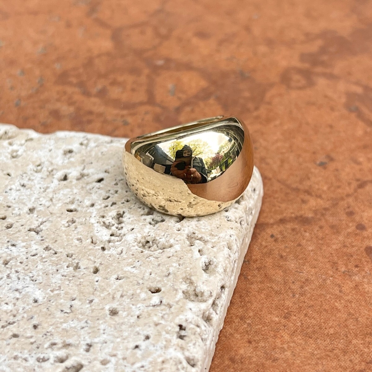 14KT Yellow Gold Polished Domed Design Wide Thick Cigar Band Ring