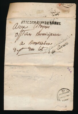 1795 FRANCE GRANDE ARMÉE LETTER WITH TEXT FROM RENNES FOR MONTABAUN F/3550