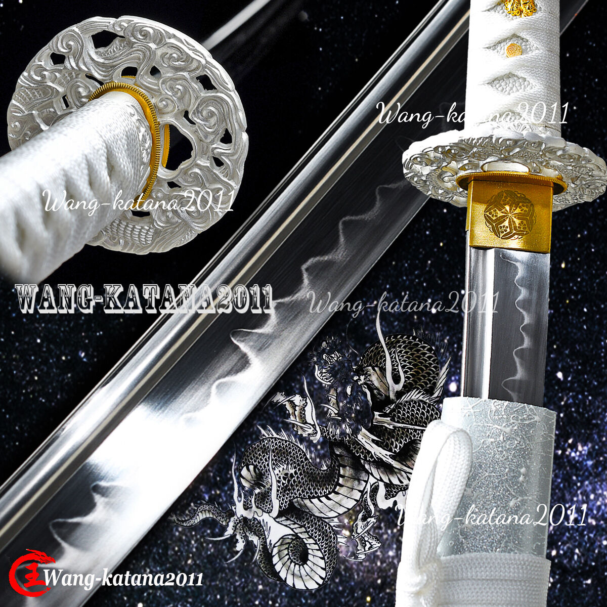 Elegant Silver Dragon Japanese Sword Sharp Full Tang Katana Elegant Silver Dragon Japanese Sword Sharp Full Tang Katana