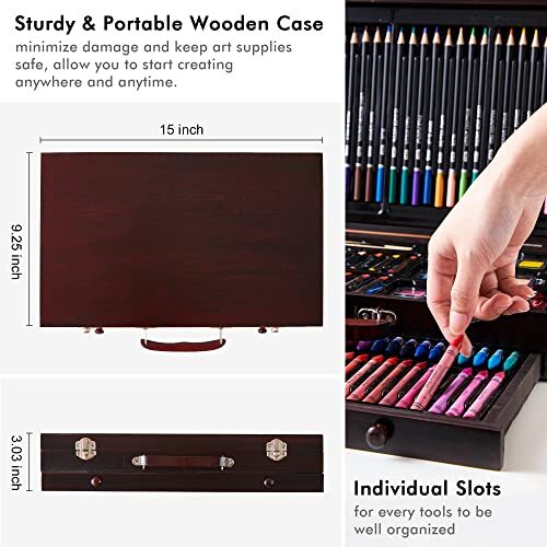 186 Pcs Deluxe Art Set Painting Drawing Kit in Wooden Case Acrylic